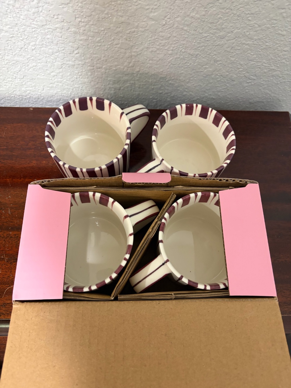 Noon and Moon Cherry Lacquer Stripe Mug Set - 4 Ceramic Mugs - Picture 3 of 7